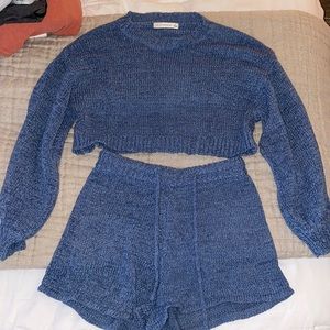 Blue Sweater Two Piece Set